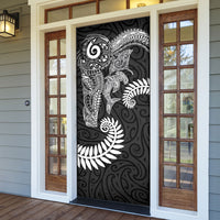Aotearoa Maori Sea Animals Tribal Door Cover Manta Ray and Shark Moko Pattern Black Color