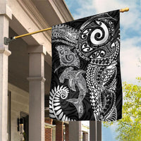Aotearoa Maori Sea Animals Tribal Garden Flag Manta Ray and Shark Moko Pattern Black Color
