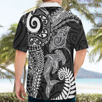 Aotearoa Maori Sea Animals Tribal Hawaiian Shirt Manta Ray and Shark Moko Pattern Black Color
