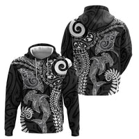 Aotearoa Maori Sea Animals Tribal Hoodie Manta Ray and Shark Moko Pattern Black Color
