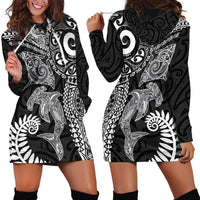 Aotearoa Maori Sea Animals Tribal Hoodie Dress Manta Ray and Shark Moko Pattern Black Color