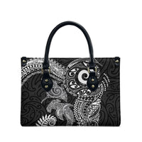 Aotearoa Maori Sea Animals Tribal Leather Bag Manta Ray and Shark Moko Pattern Black Color