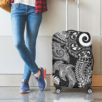 Aotearoa Maori Sea Animals Tribal Luggage Cover Manta Ray and Shark Moko Pattern Black Color