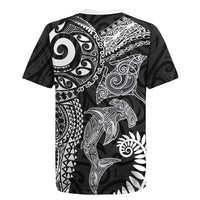 Aotearoa Maori Sea Animals Tribal Rugby Jersey Manta Ray and Shark Moko Pattern Black Color