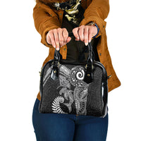 Aotearoa Maori Sea Animals Tribal Shoulder Handbag Manta Ray and Shark Moko Pattern Black Color