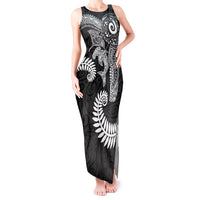 Aotearoa Maori Sea Animals Tribal Tank Maxi Dress Manta Ray and Shark Moko Pattern Black Color