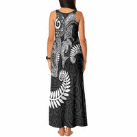Aotearoa Maori Sea Animals Tribal Tank Maxi Dress Manta Ray and Shark Moko Pattern Black Color LT03 - Polynesian Pride