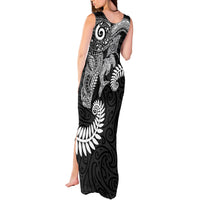 Aotearoa Maori Sea Animals Tribal Tank Maxi Dress Manta Ray and Shark Moko Pattern Black Color