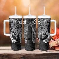 Aotearoa Maori Sea Animals Tribal Tumbler With Handle Manta Ray and Shark Moko Pattern Black Color