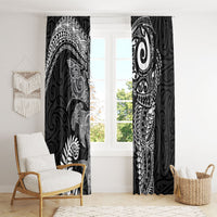 Aotearoa Maori Sea Animals Tribal Window Curtain Manta Ray and Shark Moko Pattern Black Color