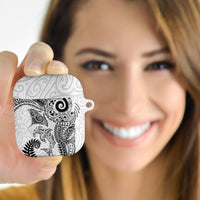 Aotearoa Maori Sea Animals Tribal AirPods Case Manta Ray and Shark Moko Pattern White Color