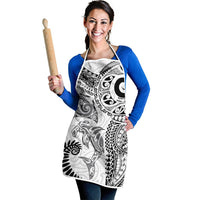 Aotearoa Maori Sea Animals Tribal Apron Manta Ray and Shark Moko Pattern White Color