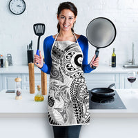 Aotearoa Maori Sea Animals Tribal Apron Manta Ray and Shark Moko Pattern White Color