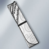 Aotearoa Maori Sea Animals Tribal Auto Sun Shade Manta Ray and Shark Moko Pattern White Color