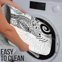 Aotearoa Maori Sea Animals Tribal Bathroom Set Manta Ray and Shark Moko Pattern White Color