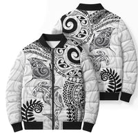 Aotearoa Maori Sea Animals Tribal Bomber Puffer Jacket Manta Ray and Shark Moko Pattern White Color