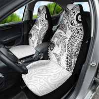 Aotearoa Maori Sea Animals Tribal Car Seat Cover Manta Ray and Shark Moko Pattern White Color