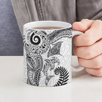 Aotearoa Maori Sea Animals Tribal Ceramic Mug Manta Ray and Shark Moko Pattern White Color