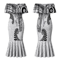 Aotearoa Maori Sea Animals Tribal Couples Matching Mermaid Dress and Hawaiian Shirt Manta Ray and Shark Moko Pattern White Color LT03 - Polynesian Pride