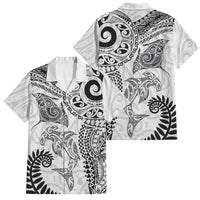 Aotearoa Maori Sea Animals Tribal Family Matching Puletasi and Hawaiian Shirt Manta Ray and Shark Moko Pattern White Color LT03 Dad's Shirt - Short Sleeve White - Polynesian Pride