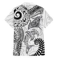 Aotearoa Maori Sea Animals Tribal Family Matching Tank Maxi Dress and Hawaiian Shirt Manta Ray and Shark Moko Pattern White Color