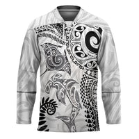Aotearoa Maori Sea Animals Tribal Hockey Jersey Manta Ray and Shark Moko Pattern White Color