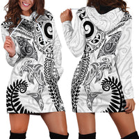 Aotearoa Maori Sea Animals Tribal Hoodie Dress Manta Ray and Shark Moko Pattern White Color