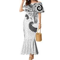 Aotearoa Maori Sea Animals Tribal Mermaid Dress Manta Ray and Shark Moko Pattern White Color