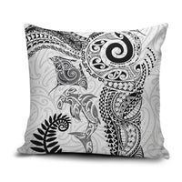Aotearoa Maori Sea Animals Tribal Pillow Cover Manta Ray and Shark Moko Pattern White Color