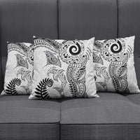 Aotearoa Maori Sea Animals Tribal Pillow Cover Manta Ray and Shark Moko Pattern White Color