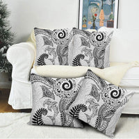 Aotearoa Maori Sea Animals Tribal Pillow Cover Manta Ray and Shark Moko Pattern White Color