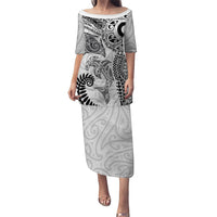 Aotearoa Maori Sea Animals Tribal Puletasi Manta Ray and Shark Moko Pattern White Color