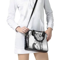 Aotearoa Maori Sea Animals Tribal Shoulder Handbag Manta Ray and Shark Moko Pattern White Color