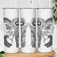 Aotearoa Maori Sea Animals Tribal Skinny Tumbler Manta Ray and Shark Moko Pattern White Color
