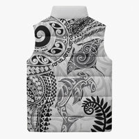 Aotearoa Maori Sea Animals Tribal Sleeveless Puffer Jacket Manta Ray and Shark Moko Pattern White Color