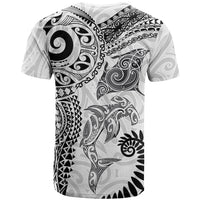 Aotearoa Maori Sea Animals Tribal T Shirt Manta Ray and Shark Moko Pattern White Color
