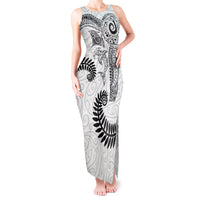 Aotearoa Maori Sea Animals Tribal Tank Maxi Dress Manta Ray and Shark Moko Pattern White Color