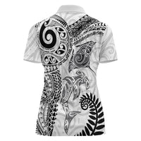 Aotearoa Maori Sea Animals Tribal Women Polo Shirt Manta Ray and Shark Moko Pattern White Color