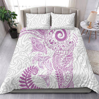 Aotearoa Maori Sea Animals Tribal Bedding Set Manta Ray and Shark Moko Pattern Pink Color
