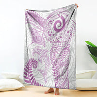 Aotearoa Maori Sea Animals Tribal Blanket Manta Ray and Shark Moko Pattern Pink Color