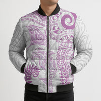 Aotearoa Maori Sea Animals Tribal Bomber Puffer Jacket Manta Ray and Shark Moko Pattern Pink Color