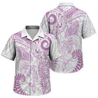 Aotearoa Maori Sea Animals Tribal Family Matching Off The Shoulder Long Sleeve Dress and Hawaiian Shirt Manta Ray and Shark Moko Pattern Pink Color LT03 Son's Shirt Pink - Polynesian Pride