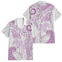Aotearoa Maori Sea Animals Tribal Family Matching Off Shoulder Short Dress and Hawaiian Shirt Manta Ray and Shark Moko Pattern Pink Color LT03 Dad's Shirt - Short Sleeve Pink - Polynesian Pride