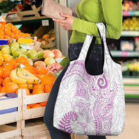 Aotearoa Maori Sea Animals Tribal Grocery Bag Manta Ray and Shark Moko Pattern Pink Color