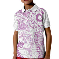 Aotearoa Maori Sea Animals Tribal Kid Polo Shirt Manta Ray and Shark Moko Pattern Pink Color
