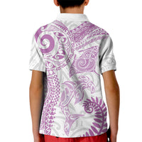 Aotearoa Maori Sea Animals Tribal Kid Polo Shirt Manta Ray and Shark Moko Pattern Pink Color