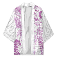 Aotearoa Maori Sea Animals Tribal Kimono Manta Ray and Shark Moko Pattern Pink Color