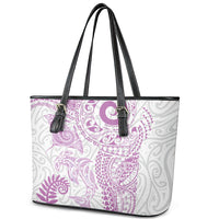 Aotearoa Maori Sea Animals Tribal Leather Tote Bag Manta Ray and Shark Moko Pattern Pink Color