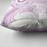 Aotearoa Maori Sea Animals Tribal Pillow Cover Manta Ray and Shark Moko Pattern Pink Color