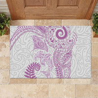 Aotearoa Maori Sea Animals Tribal Rubber Doormat Manta Ray and Shark Moko Pattern Pink Color